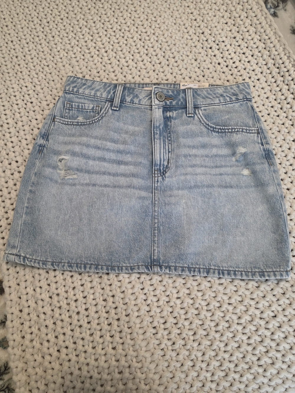 SO Light Blue Distressed Denim Mini Skirt